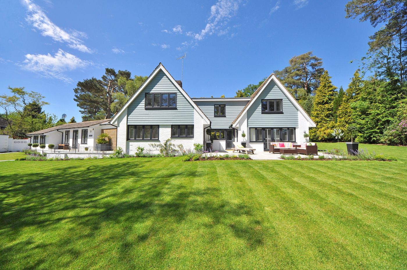 A well-maintained home with a freshly mowed lawn